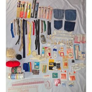 Vintage Sewing Accessories 80+ Zippers Elastic Jean Pockets Snaps Needles Rulers